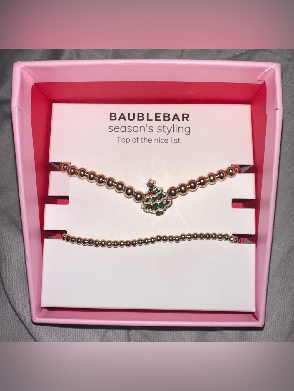 BaubleBar Christmas Tree Charm Gold Bracelet Set NWT